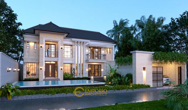 Desain Tampak Depan Rumah Classic 2 Lantai Ibu MLU di Pantai Brawa, Badung, Bali