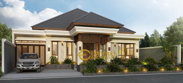 Desain Tampak Depan Rumah Villa Bali 1 Lantai Bapak Indra di Pekanbaru, Riau