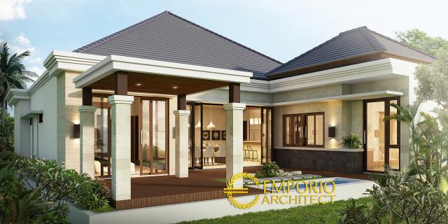 Desain Tampak Belakang Rumah Villa Bali 1 Lantai Bapak Indra di Pekanbaru, Riau