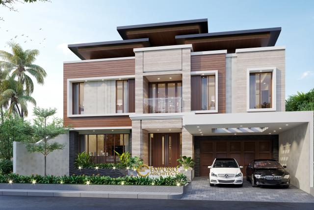 Desain Tampak Depan Rumah Modern 2 Lantai Bapak Harris di Pekanbaru, Riau