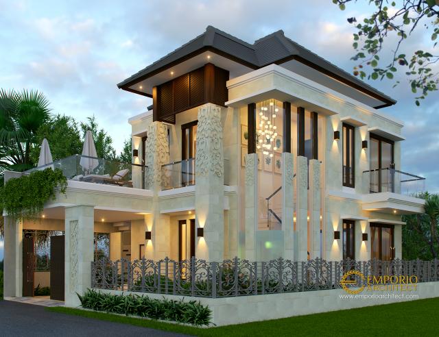 Desain Tampak Samping Rumah Villa Bali 2 Lantai Bapak Setiawan di Puncak, Bogor