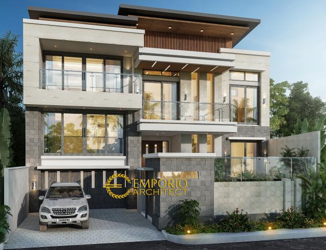 Desain Tampak Depan Rumah Modern 2.5 Lantai Ibu Ilena di Semarang