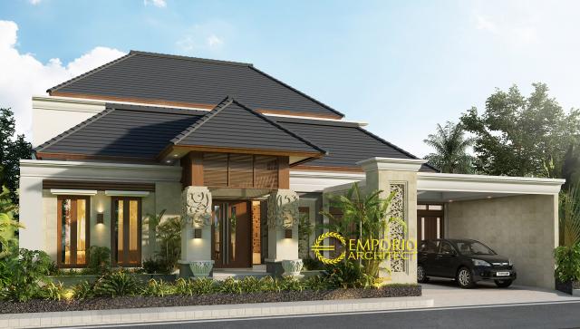 Desain Tampak Depan Rumah Villa Bali 2 Lantai Ibu Rika di Sorong, Papua Barat