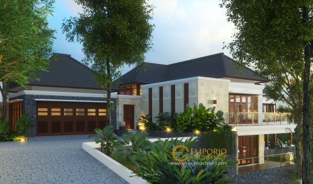 Desain Tampak Depan Rumah Villa Bali 2 Lantai Ibu Rahma di Sumedang, Jawa Barat