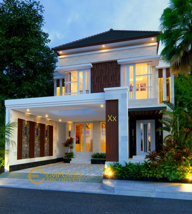 Desain Tampak Depan Rumah Villa Bali 2 Lantai Bapak Agus Sofyan di Surabaya