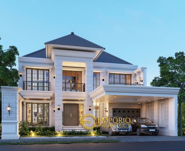 Desain Tampak Depan Rumah Classic 2 Lantai Bapak Andy di Surabaya