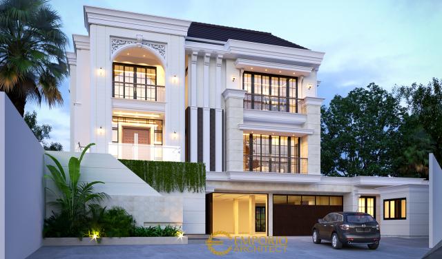 Desain Tampak Depan Rumah Classic 3 Lantai Bapak Adi di Lippo Karawaci, Tangerang, Banten