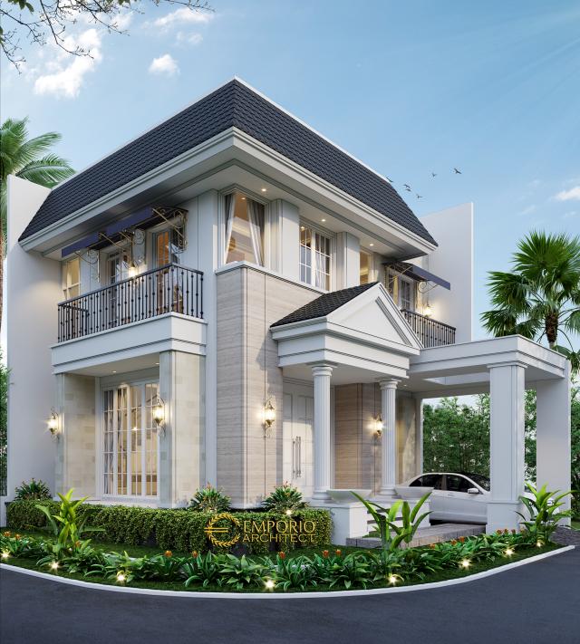 Desain Tampak Depan 1 Rumah Hook Classic 2 Lantai Bapak Oscar di Tangerang, Banten