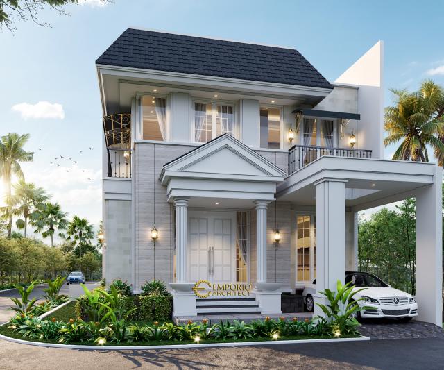 Desain Tampak Depan 2 Rumah Hook Classic 2 Lantai Bapak Oscar di Tangerang, Banten