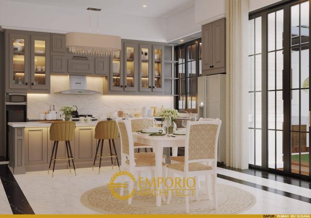 Desain Dapur Rumah Mediteran Classic 3 Lantai Ibu Susana di Tangerang, Banten