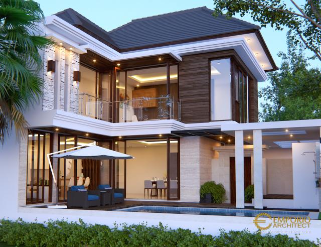 Desain Tampak Belakang Rumah Villa Bali 2 Lantai Bapak Rio di Ciputat, Tangerang Selatan