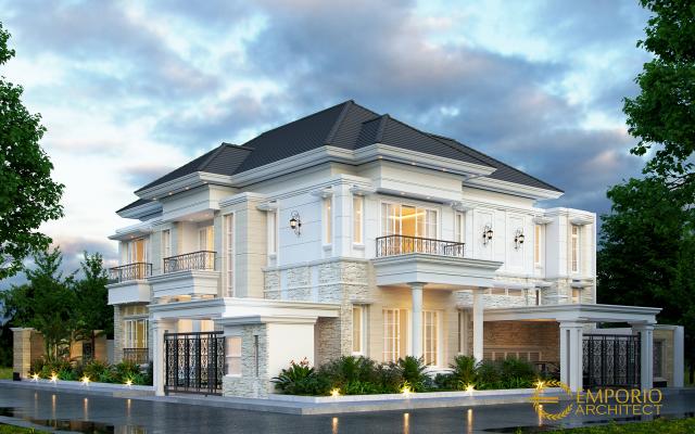 Desain Tampak Depan Rumah Hook Classic 2.5 Lantai Bapak Fajar di Tangerang Selatan, Banten