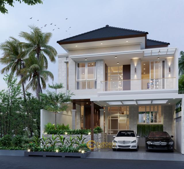 Desain Tampak Depan Rumah Modern 2 Lantai Bapak Ngurah Indira di Tangerang Selatan, Banten