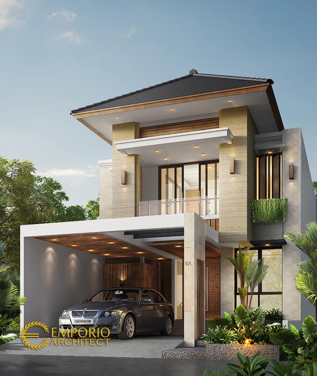 Desain Tampak Depan Rumah Modern 2 Lantai Ibu Gaya di Tangerang Selatan