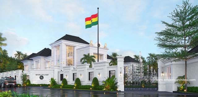 The Royal House, King Asante Kingdom di Ghana - Tampak Depan Dengan Pagar